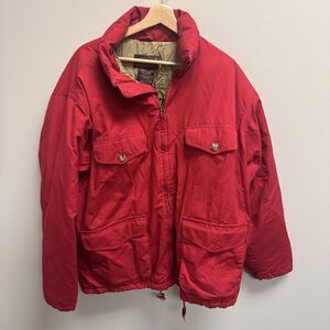 VTG Eddie Bauer Parka Mens Large Red Coat Down Feathers Outdoor Winter Details